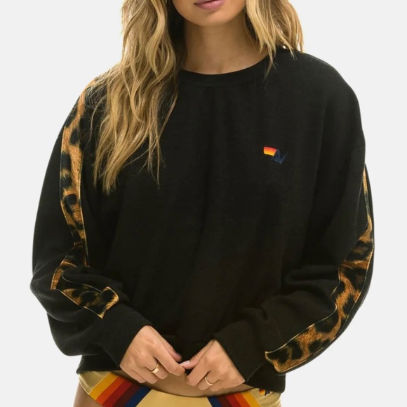 Aviator Nation Cheetah Stripe Crewneck Sweatshirt Size Small - Picture 2 of 9